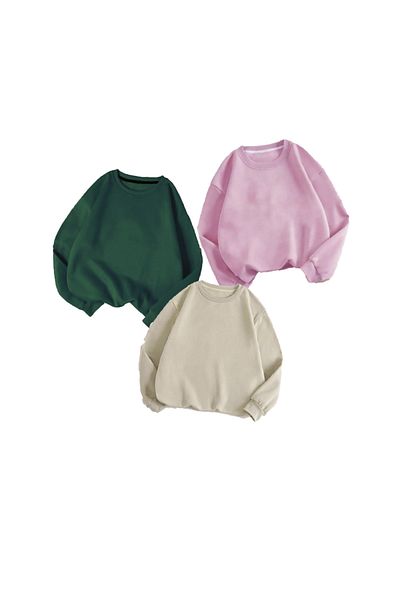 LA GULER Ροζ Πράσινη Κρέμα Χρώμα Oversize Unisex Hoodies - Crew Neck, 3 νήματα βαμβάκι