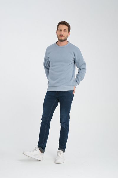 JBC Blue Crew Neck Oversize Raster Basic Men's Sweatshirt