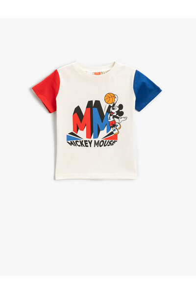 Koton Mickey Mouse Baskılı Kısa Kollu Bisiklet Yaka Lisanslı Tişört Pamuklu