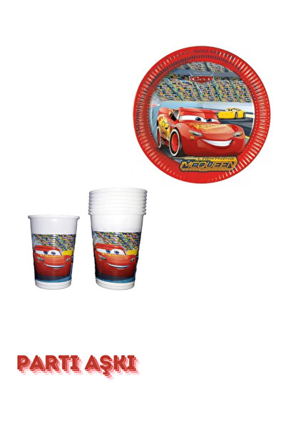 PARTİ AŞKI Lisanslı Şimşek Mcqueen Temalı Tabak Bardak 2'li Set - Erkek Çocuk...