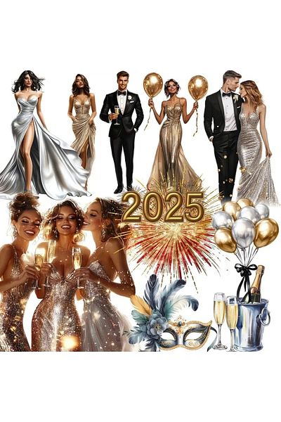 Major Selection Σετ αυτοκόλλητων Vintage Πρωτοχρονιάς με θέμα 2025 με 20 τεμάχια