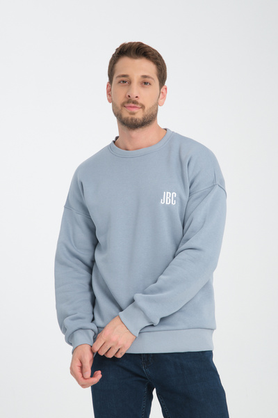 JBC Bisiklet Yaka Nakışlı Oversize Şardonlu Basic Erkek Sweatshirt