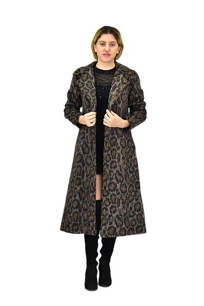 Vizyon Park Women's Leopard Print Long Stamp Coat Bgl-St04114