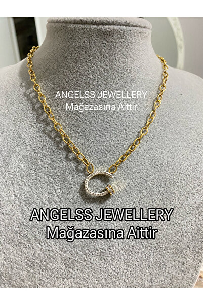 ANGELSS JEWELLERY Çivi Kolye Marka Model Zirkon Taşlı Çivi Gold Kolye (Halka ...