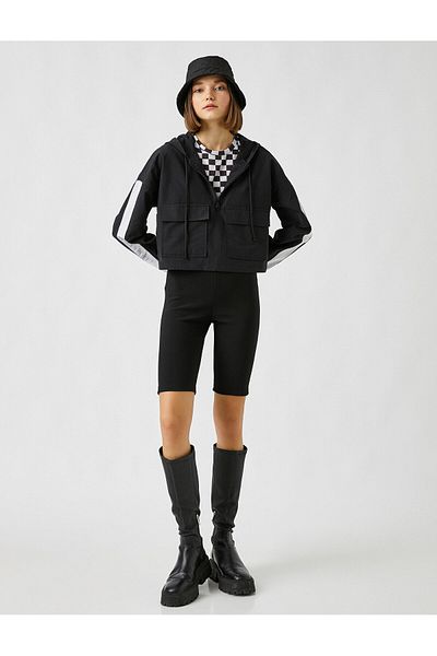 Koton Gestreiftes Sweatshirt mit Kapuze und Tasche