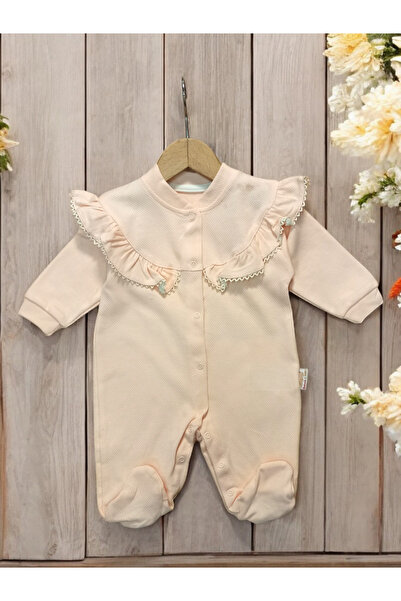 KİDOO BEBE Kız bebek harika pamuklu fırfırlı tulum .pembe ve ekru renkli .pat...