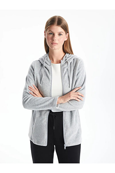 LC Waikiki Lcwaıkıkı Basic gri Kapüşonlu Kadın Fermuarlı Sweatshirt