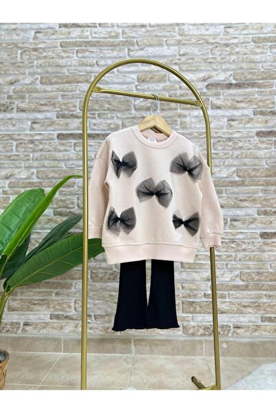 Magu Bow Pattern Bavlněná mikina Legíny Set Spodní-Top Dívčí