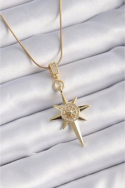 AKSESUARIM Zircon Stone, Steel, Non-Tarnishing, Antiallergic, Stylish Pole Star Pendant