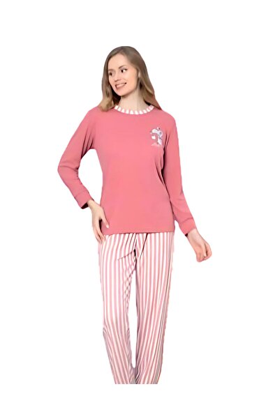 YusGos Love Heart Patterned Cotton Women's Pajamas Set (Pink)