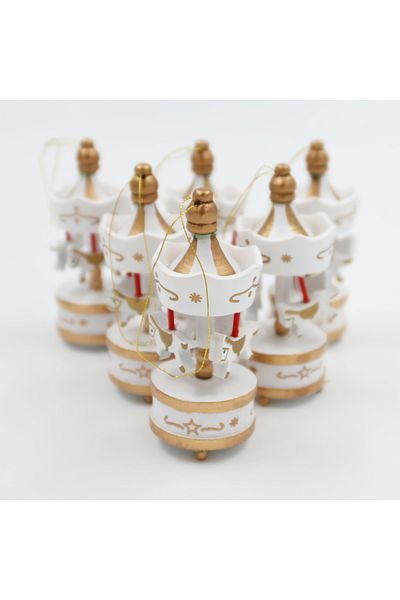 enyareshome White Colored 6-Piece Carousel Christmas Tree Ornament 8 cm