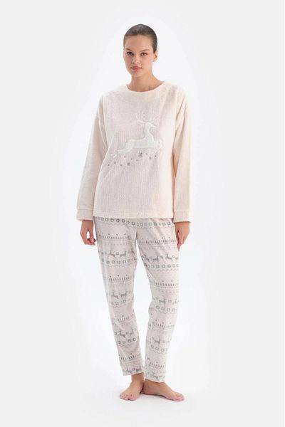 Dagi Christmas New Themed Soft Pink Deer Six Yards Printed Pajamas Set