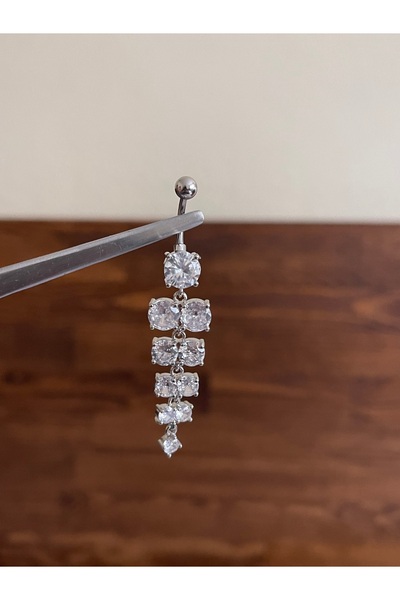 Aida Jewelss 316 L Cerrahi Çelik Göbek Piercingi Pırlanta Model Göbek Piecingi