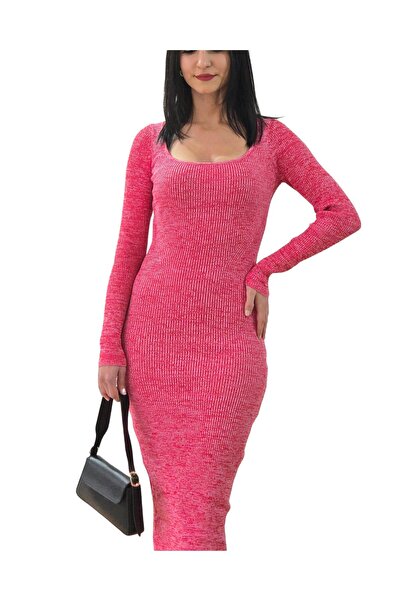 YusGos Fitted Cut Pink Mango Model Dress