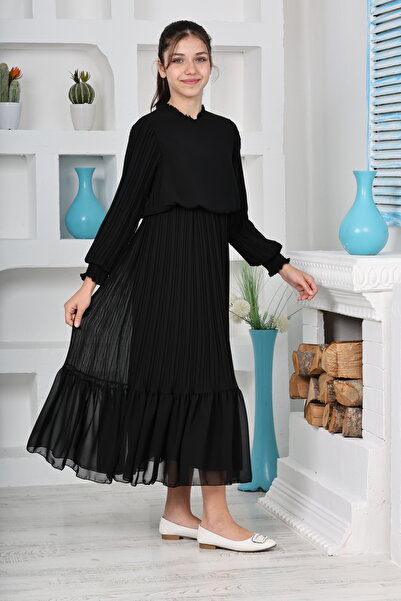 Asortix Rochie lungă din șifon din bumbac cu pliuri lungi pentru fete