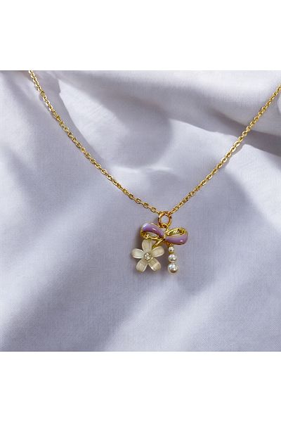 SAYILI COLLECTION Lilac Ribbon Necklace with Lotus Flowers