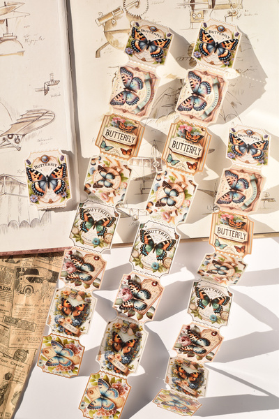 Scrapbook Butterfly Tickets Şerit Sticker (1 adet) / Vintage Scrapbook