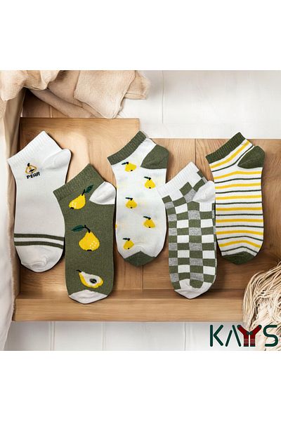 KAYS Комплект от 5 дамски чорапи до глезена – с шарка круша, смесени цветове