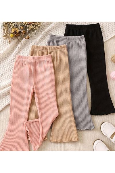BEBEĞİME ÇORAP 4 Pieces Ribbed Elastic Waist Spanish Leg Pants Leggings
