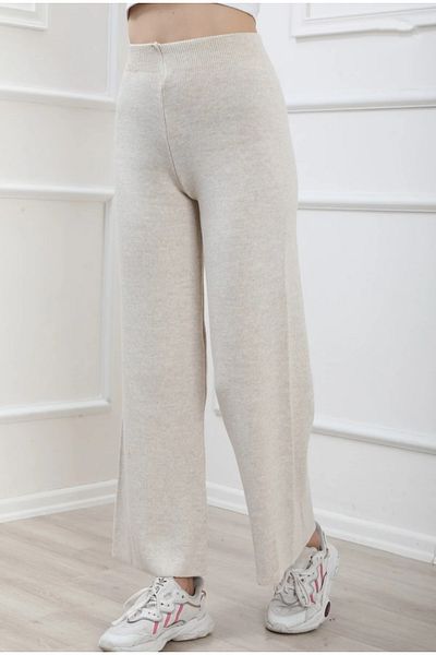 BlueTex Cream Colored Wide Leg and Elastic Waist Knitwear Trousers