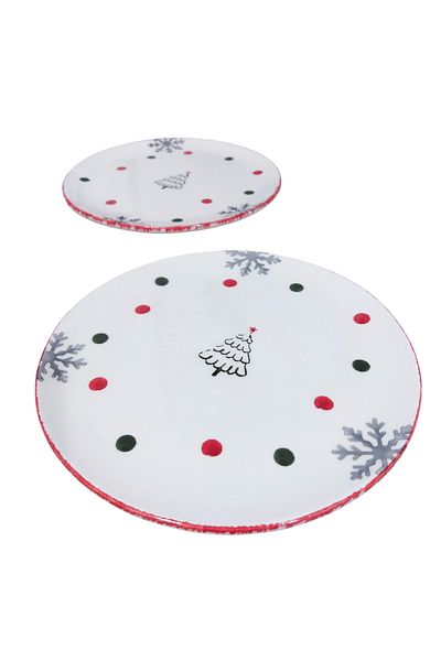 Ganita home Newyear Polka Dot Round Cake Plate - 2-Piece Plate 19 cm