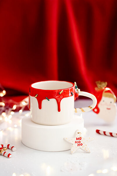 SİNEM YAMAN HOME MERRY KIRMIZI EL YAPIMI SERAMİK KUPA / HANDMADE SERAMİK KUPA