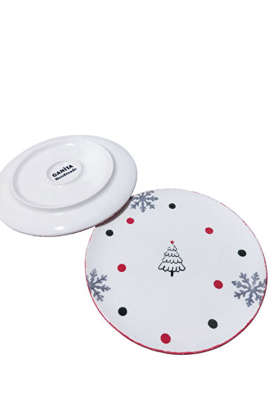 Ganita home Newyear Polka Dot Round Cake Plate - 2-Piece Plate 19 cm