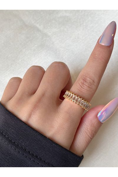 Eylülün Takısı Women's Gold Color Half Lap Baguette Stone Ring