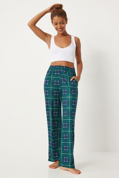 Lovelyİstanbul Pantaloni de pijama tricotați moale cu model verde închis - Lxr0001