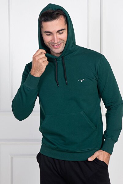 Mecit Pijama Mecit 2975 Green 100% Cotton Hooded Sports Model Large Size Men's Pajamas Set