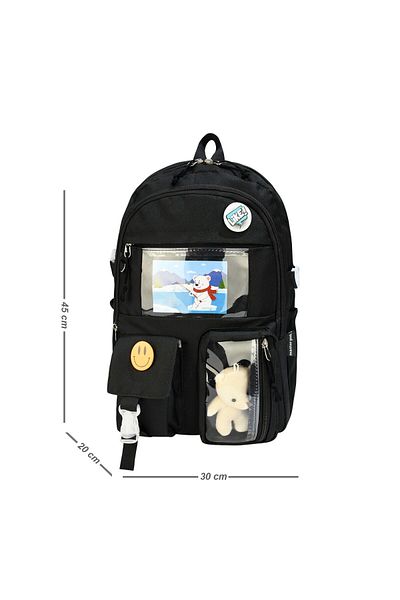 Alanç Gift Custom Korean Style School Bag with Accessories Orthopedic Black Girls' Backpack with Lunch and Pen Holder