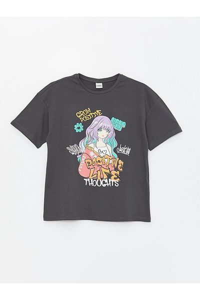 LC Waikiki Kids Gray Crew Neck Printed Short Sleeve Girls T-Shirt and Leggings