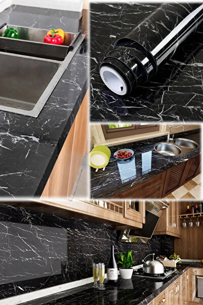 CNGZSHOP 5 метра x 60 сантиметра черно фолио за покриване - с мраморен мотив ...