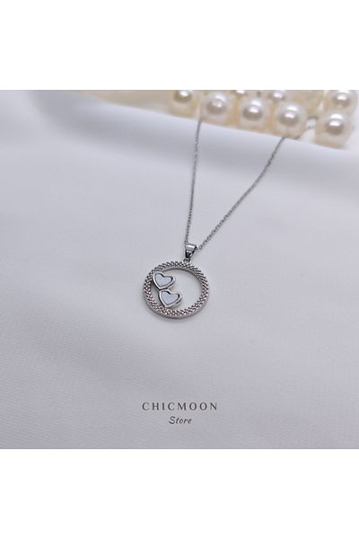 CHICMOON STORE Silver Color Heart Detailed Ring Steel Necklace