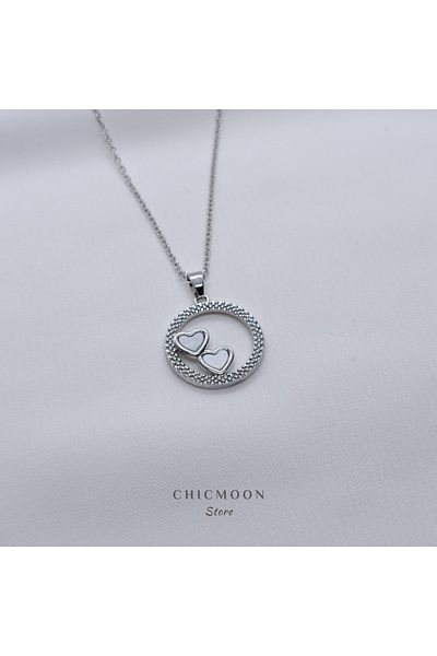 CHICMOON STORE Silver Color Heart Detailed Ring Steel Necklace