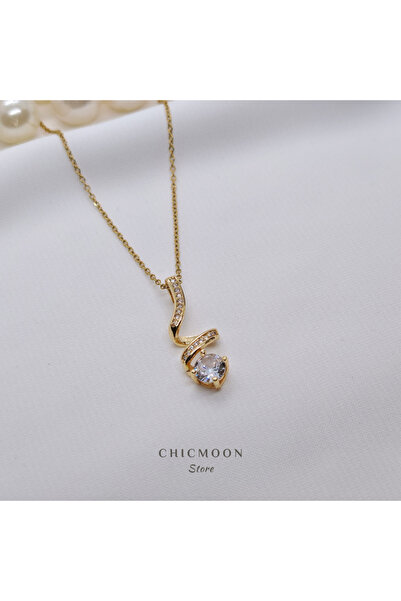 CHICMOON STORE قلادة سوليتير من الفولاذ باللون الذهبي