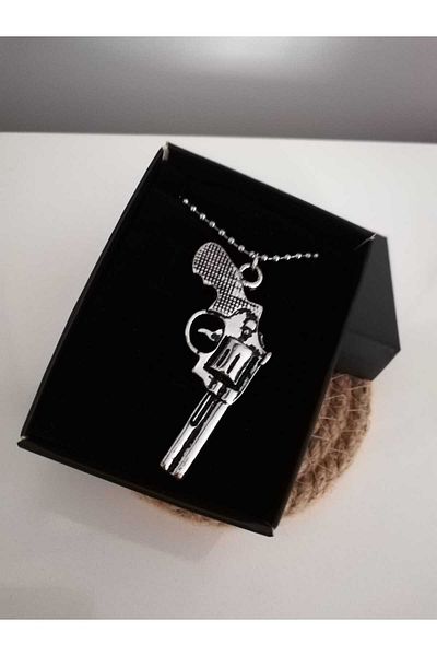 Judas Takı Men's Silver Gun Figure Necklace