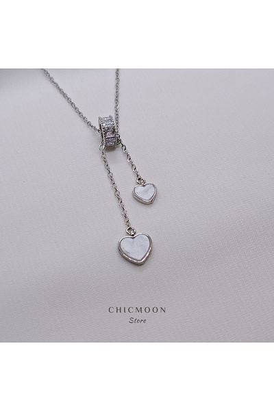 CHICMOON STORE Silver Color Double Heart Ring Steel Necklace