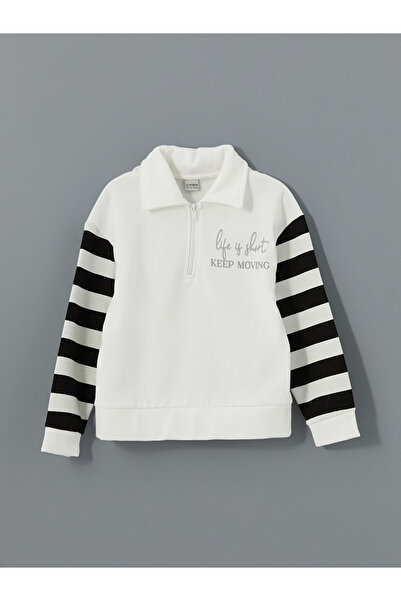 LC Waikiki Ecru Polo Neck Girls' Thick Sweatshirt