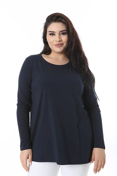 FOR ESRA BIG TREND Women's Plus Size Wide Neck Long Sleeve Stretchy Viscose Basic T-Shirt