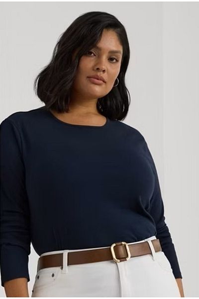 FOR ESRA BIG TREND Women's Plus Size Wide Neck Long Sleeve Stretchy Viscose Basic T-Shirt