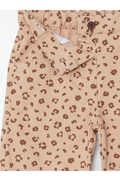 LC Waikiki Lcw Baby Bej Wideleg Fit Leopar Desenli Kız Çocuk Pantolon