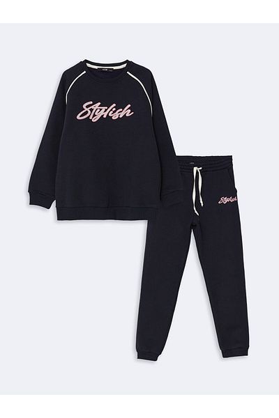 LC Waikiki Σετ φόρμας για κορίτσια με στάμπα LCW Kids Crew Neck