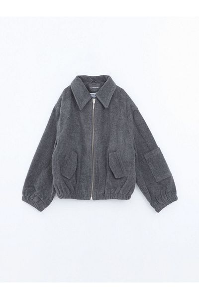LC Waikiki Lcw Kids Anthracite Shirt Collar Girls' Stamp Coat