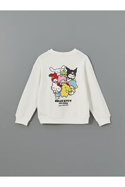 LC Waikiki Ecru Crew Neck Printed Girl's Sweatshirt