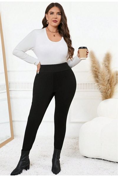 FOR ESRA BIG TREND Women's Plus Size High Waist Cotton Stretchy Basic Diving Leggings