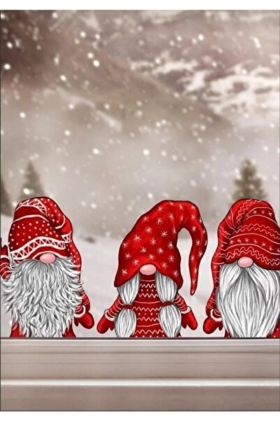Kt Grup Kırmızı Iskandinav Yeni Yıl Noel Yılbaşı Cüceler Sticker Seti