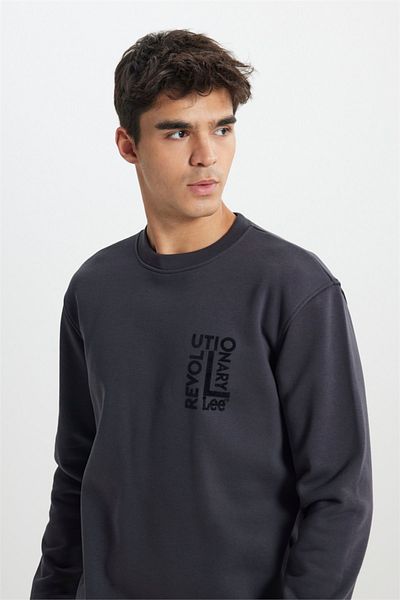 Lee Regular Fit Regular Cut Crew Neck Fleece Inside Anthracite Sweatshirt