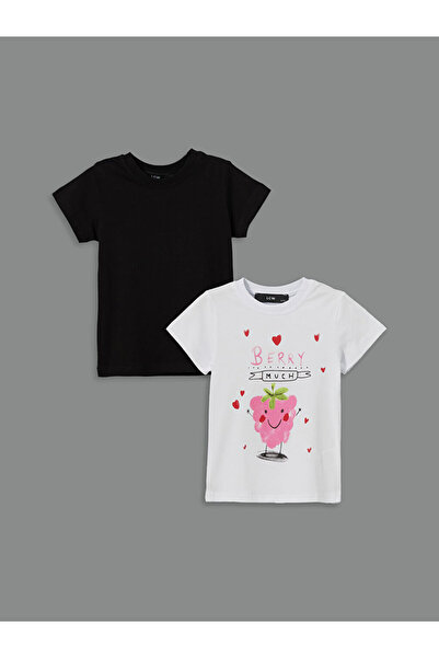 LC Waikiki LCW Kids Bisiklet Yaka Baskılı Kız Çocuk Tişört 2'li