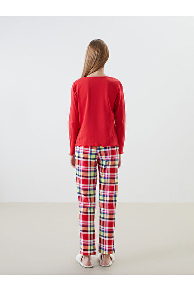 LC Waikiki Red V-Neck Christmas Themed Women's Pajama Set